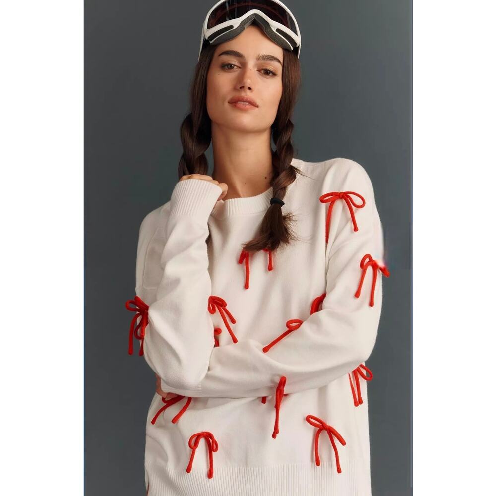 NWT Beach Riot for Anthropologie Callie Festive 3D Bows Sweater. Retails $168